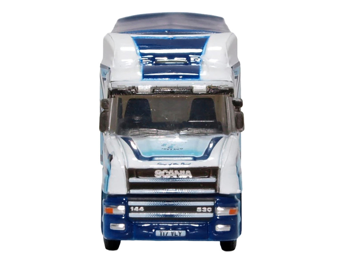 Scania T-Cab Truck RHD (Right Hand Drive) with Covered Dump Trailer "Tinnelly" White with Blue Graphics 1/148 (N) Scale Diecast Model Car by Oxford Diecast-1