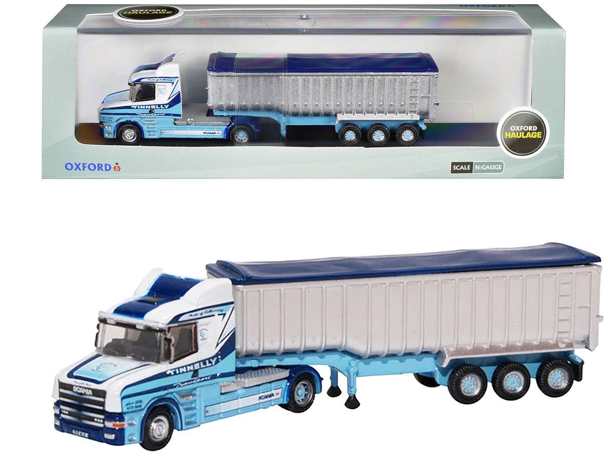 Scania T-Cab Truck RHD (Right Hand Drive) with Covered Dump Trailer "Tinnelly" White with Blue Graphics 1/148 (N) Scale Diecast Model Car by Oxford Diecast-3