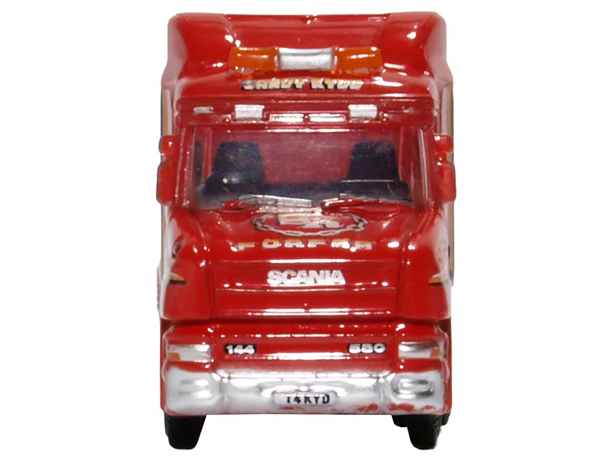 Scania T-Cab Truck RHD (Right Hand Drive) with Lowboy Trailer "Sandy Kydd" Red with Stripes 1/148 (N) Scale Diecast Model Car by Oxford Diecast-2