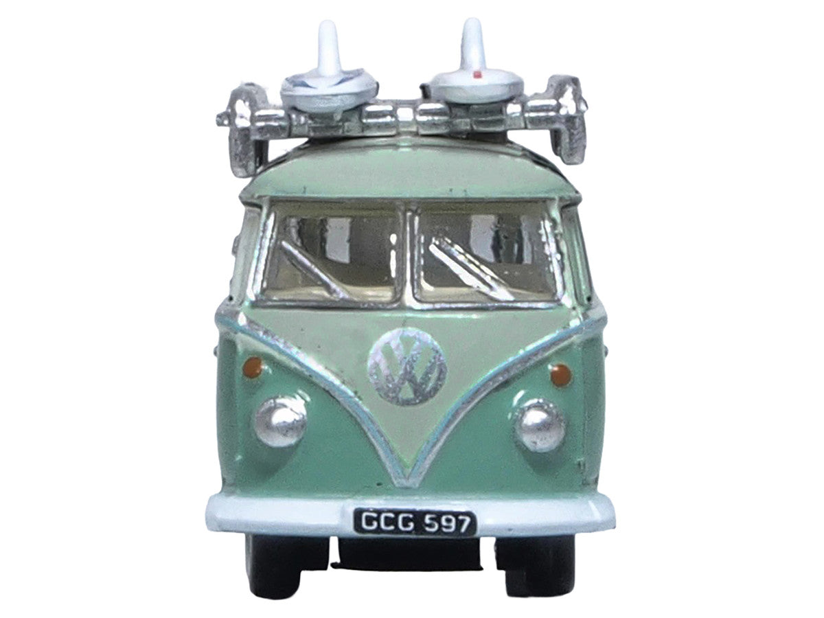 Volkswagen T1 Samba Bus RHD (Right Hand Drive) Green Two-Tone with Surfboards on Roof Rack 1/148 (N) Scale Diecast Model Car by Oxford Diecast-2