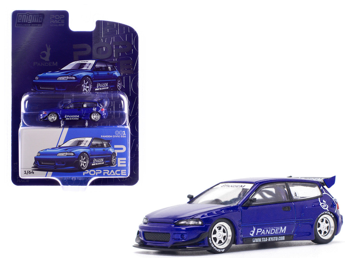 Pandem Civic EG6 RHD (Right Hand Drive) Blue Metallic "Enigma Exclusive Edition" 1/64 Diecast Model Car by Pop Race-3