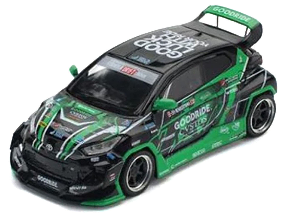 Pandem GR Yaris RHD (Right Hand Drive) "Goodride Motorsports" Green and Black with Graphics "Enigma Exclusive Edition" 1/64 Diecast Model Car by Pop Race-0