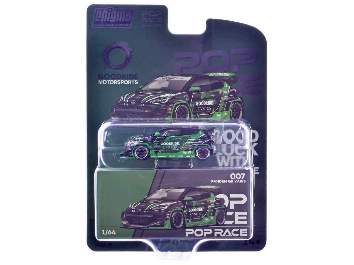 Pandem GR Yaris RHD (Right Hand Drive) "Goodride Motorsports" Green and Black with Graphics "Enigma Exclusive Edition" 1/64 Diecast Model Car by Pop Race-1