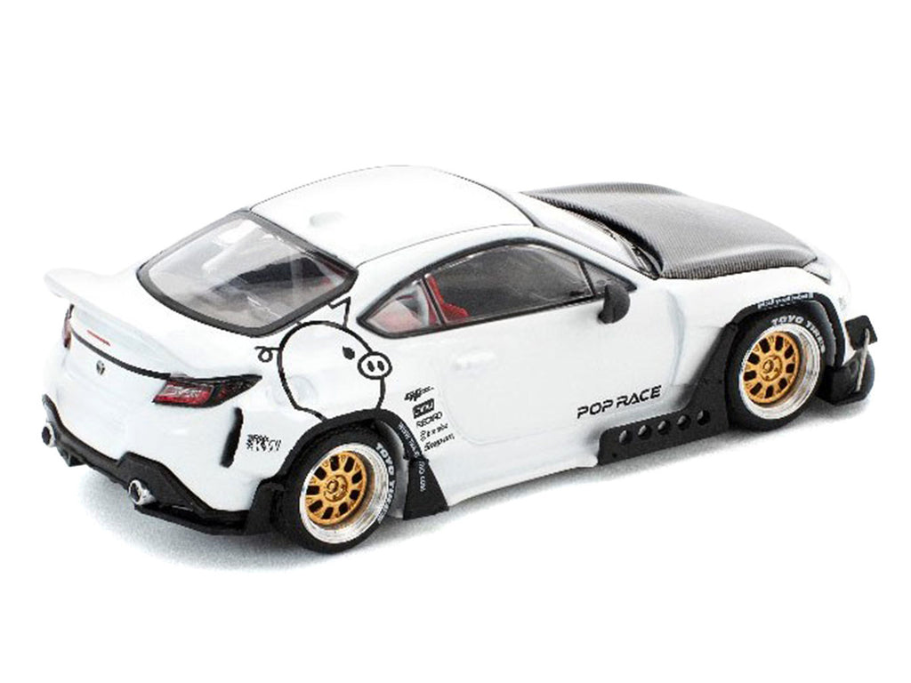 Toyota Pandem GR86 White with Carbon Hood "Enigma Exclusive Edition" 1/64 Diecast Model Car by Pop Race-2