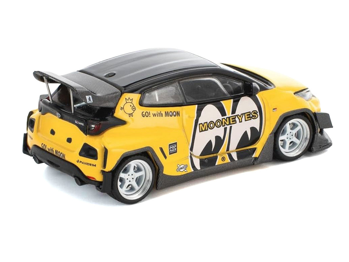 Pandem GR Yaris RHD (Right Hand Drive) "MoonEyes" Yellow with Black Top and Graphics "Enigma Exclusive Edition 1/64 Die Cast Model Car by Pop Race-2