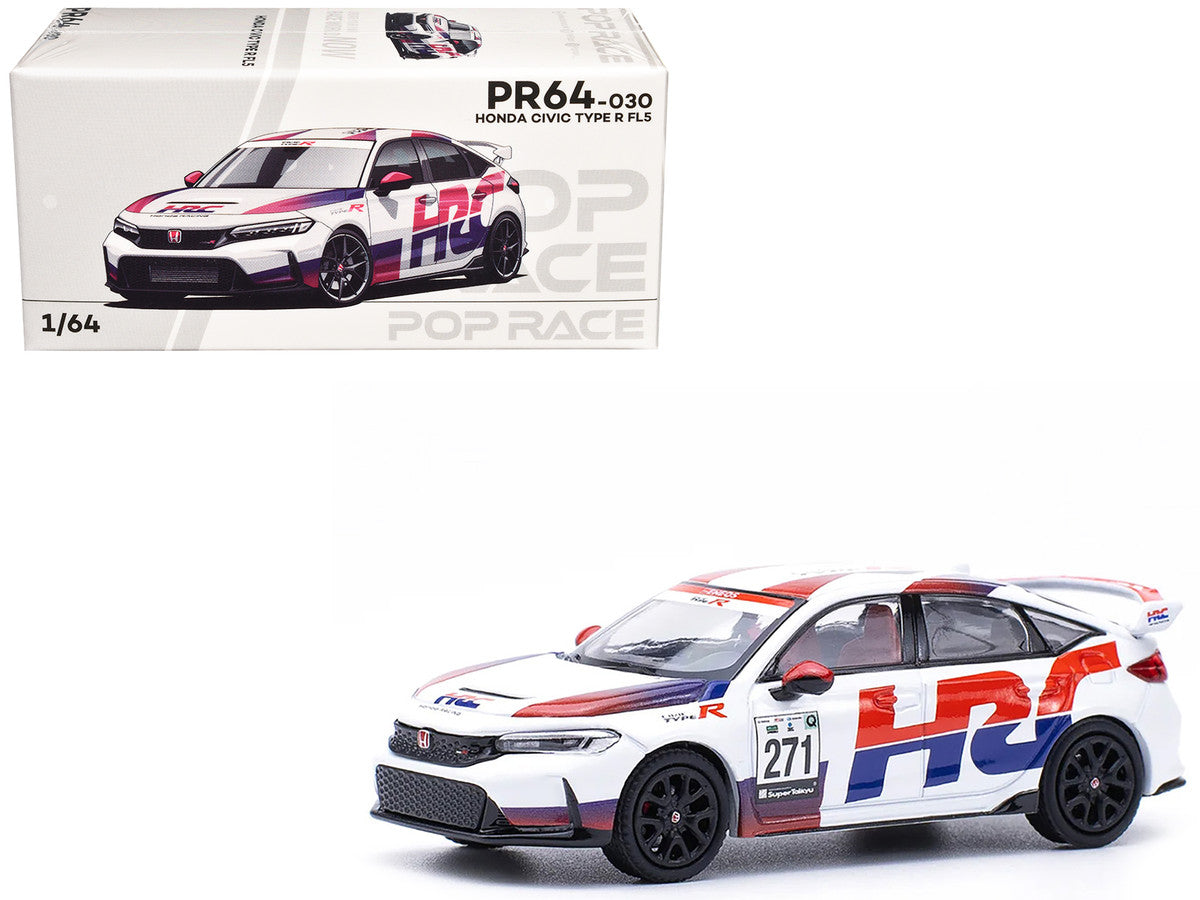 Honda Civic Type R FL5 "HRC - Honda Racing" White with Graphics 1/64 Diecast Model Car by Pop Race-3