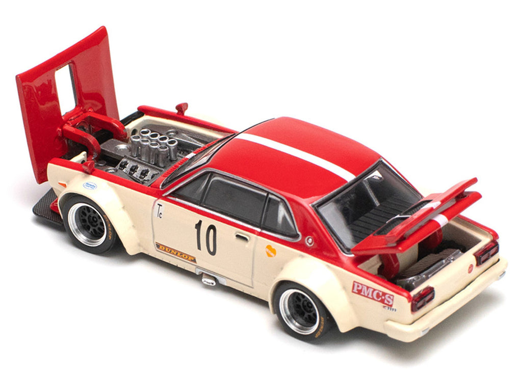 Skyline GT-R V8 Drift "Hakosuka" RHD (Right Hand Drive) #10 "Watanabe" Red and Cream 1/64 Diecast Model Car by Pop Race-2