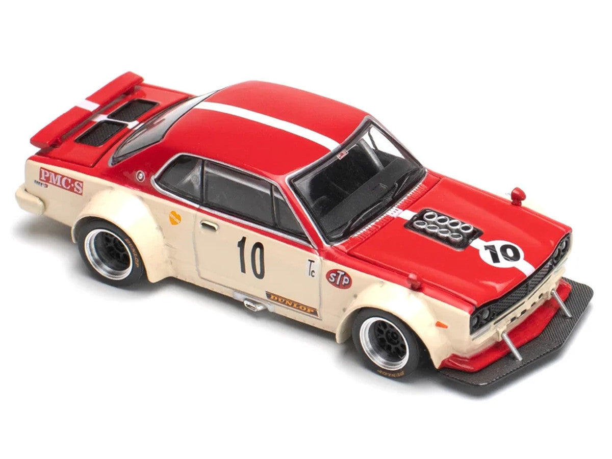 Skyline GT-R V8 Drift "Hakosuka" RHD (Right Hand Drive) #10 "Watanabe" Red and Cream 1/64 Diecast Model Car by Pop Race-3