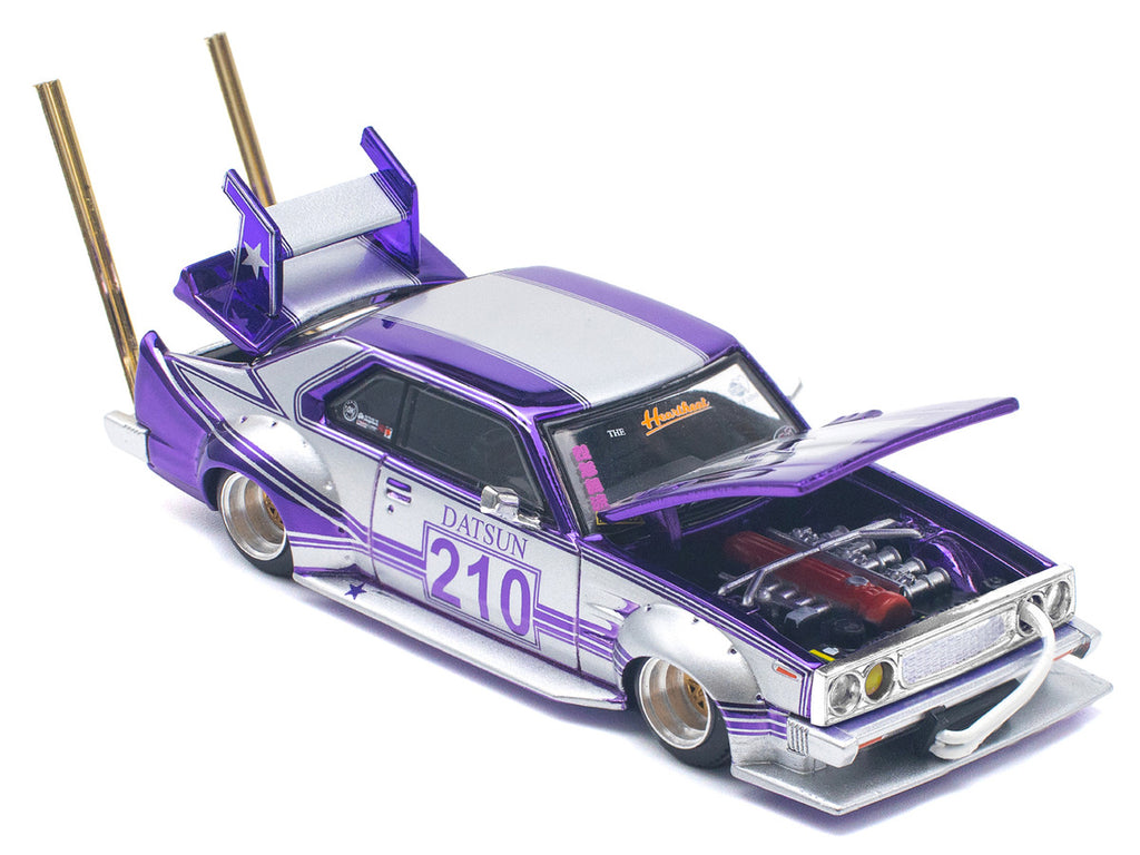 Skyline C210 Kaido Racer "Bosozoku Style" RHD (Right Hand Drive) #210 Purple and Silver 1/64 Diecast Model Car by Pop Race-2