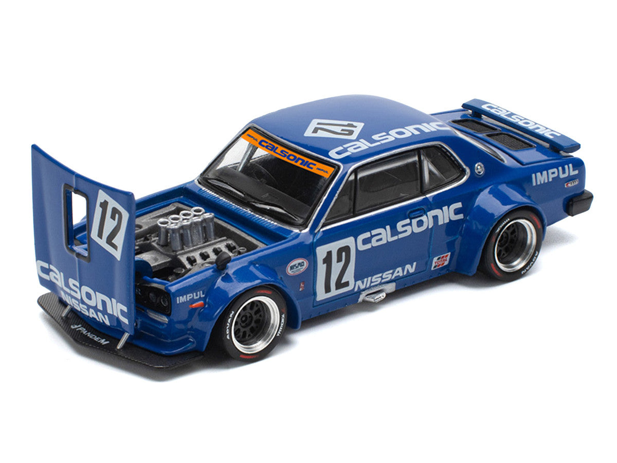Skyline GT-R V8 Drift "Hakosuka" RHD (Right Hand Drive) #12 "Calsonic" Blue with Graphics 1/64 Diecast Model Car by Pop Race-3