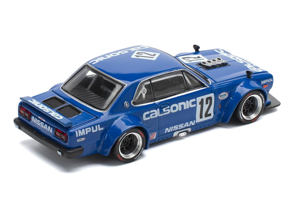 Skyline GT-R V8 Drift "Hakosuka" RHD (Right Hand Drive) #12 "Calsonic" Blue with Graphics 1/64 Diecast Model Car by Pop Race-1
