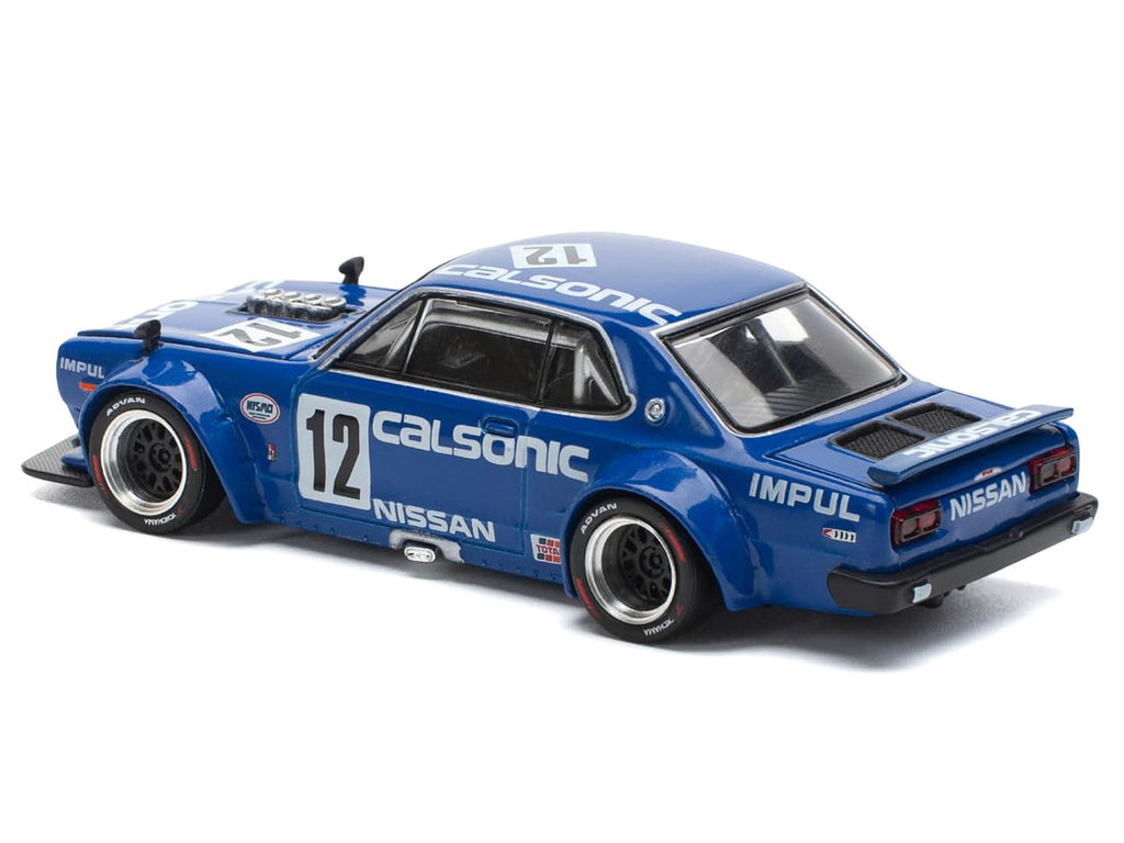 Skyline GT-R V8 Drift "Hakosuka" RHD (Right Hand Drive) #12 "Calsonic" Blue with Graphics 1/64 Diecast Model Car by Pop Race-2