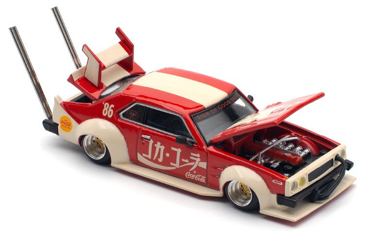 Skyline GT-R V8 Drift "Hakosuka" RHD (Right Hand Drive) "Coca-Cola (Japan)" Red and Cream 1/64 Diecast Model Car by Pop Race-0