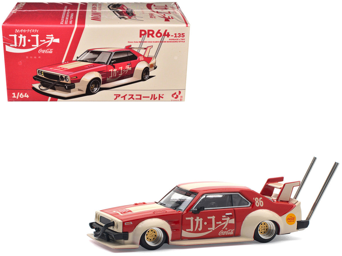 Skyline GT-R V8 Drift "Hakosuka" RHD (Right Hand Drive) "Coca-Cola (Japan)" Red and Cream 1/64 Diecast Model Car by Pop Race-3