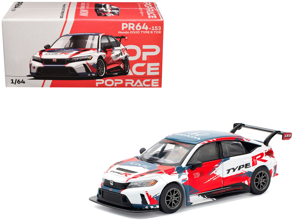 Honda Civic Type R TCR "Presentation" White with Graphics 1/64 Diecast Model Car by Pop Race-4