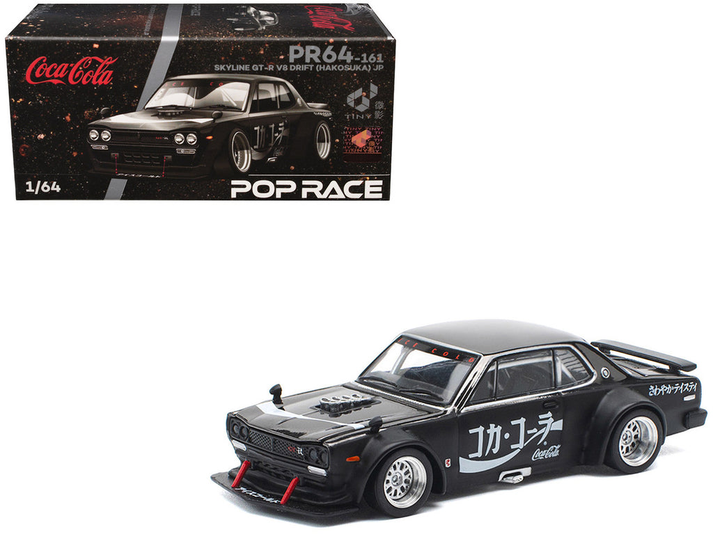 Skyline GT-R V8 Drift "Hakosuka" RHD (Right Hand Drive) "Coca-Cola" Black 1/64 Diecast Model Car by Pop Race-4