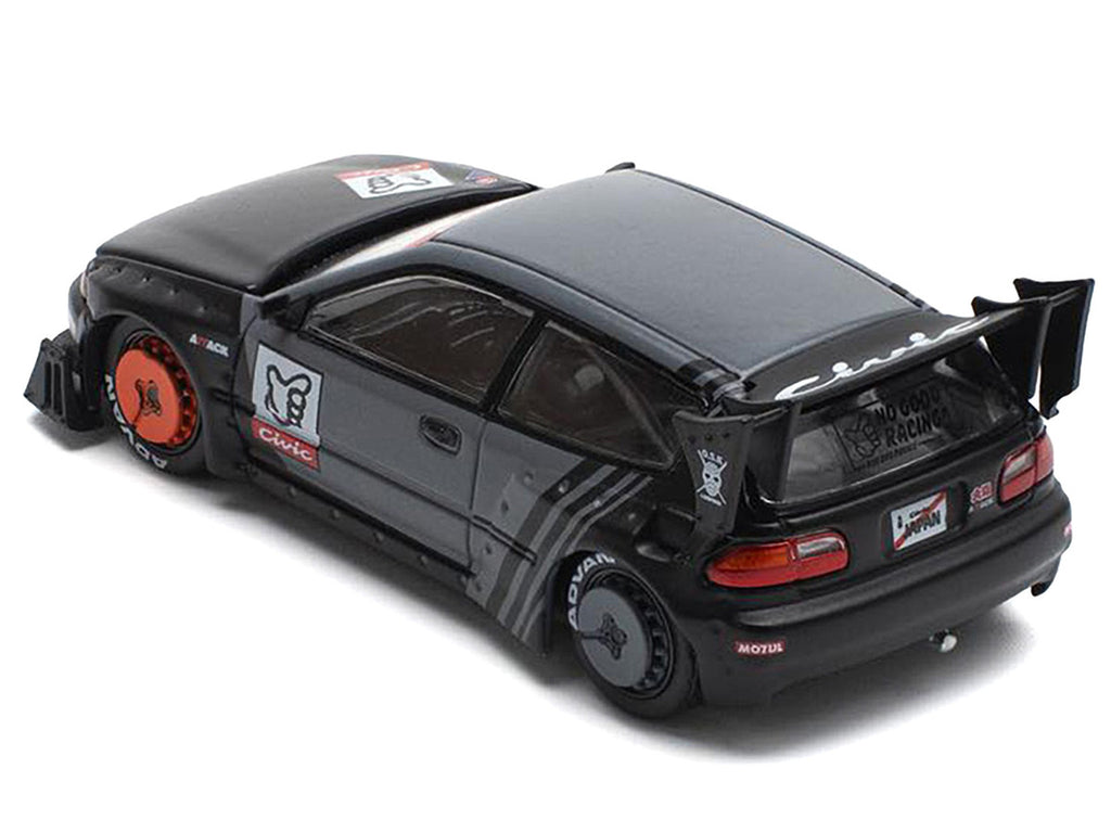 Pandem Civic EG6 RHD (Right Hand Drive) "Kanjozoku" Matt Black and Gray with Graphics 1/64 Diecast Model Car by Pop Race-1