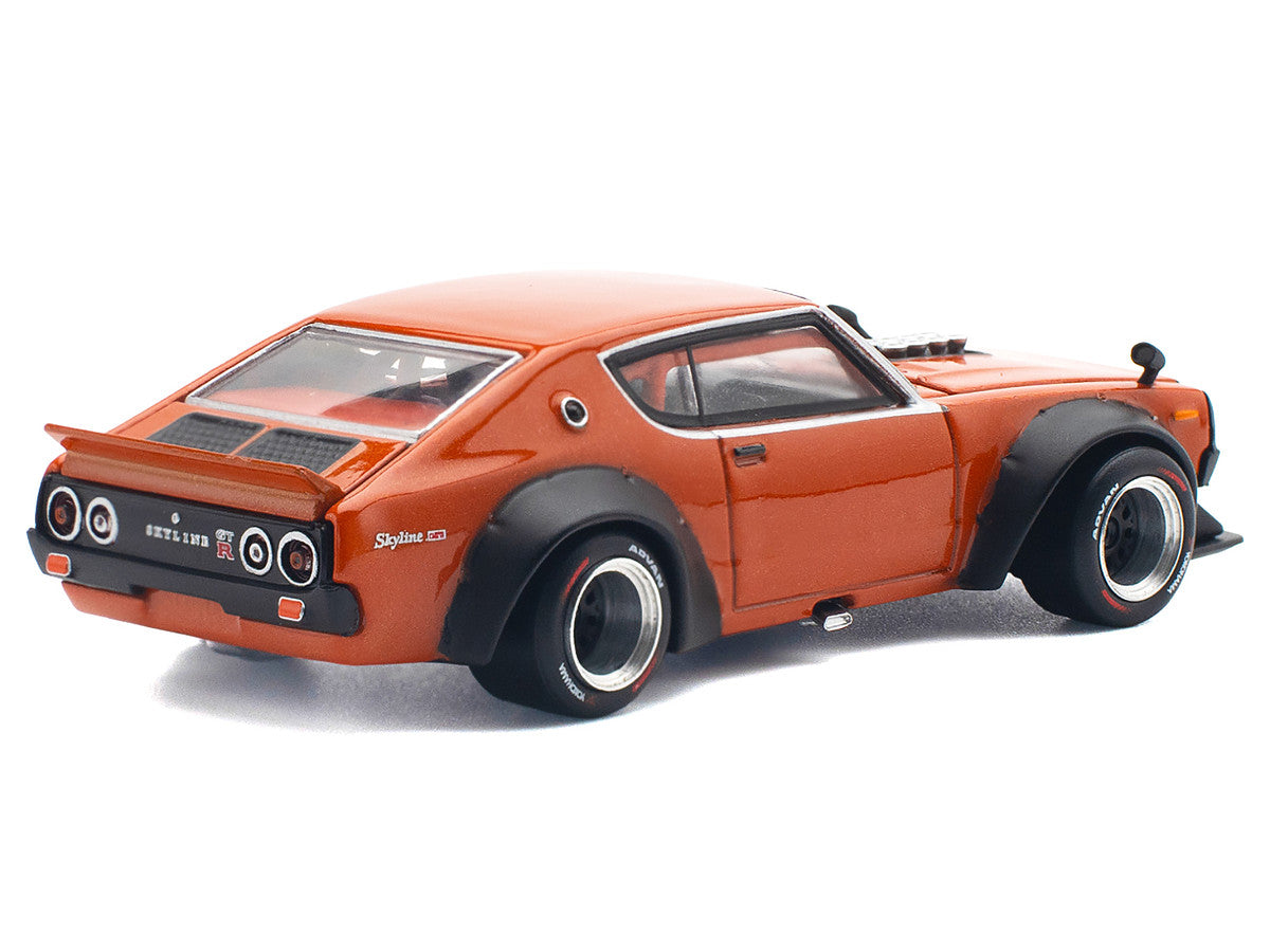 Skyline GT-R V8 Drift "Kenmeri" RHD (Right Hand Drive) Orange Metallic 1/64 Diecast Model Car by Pop Race-3