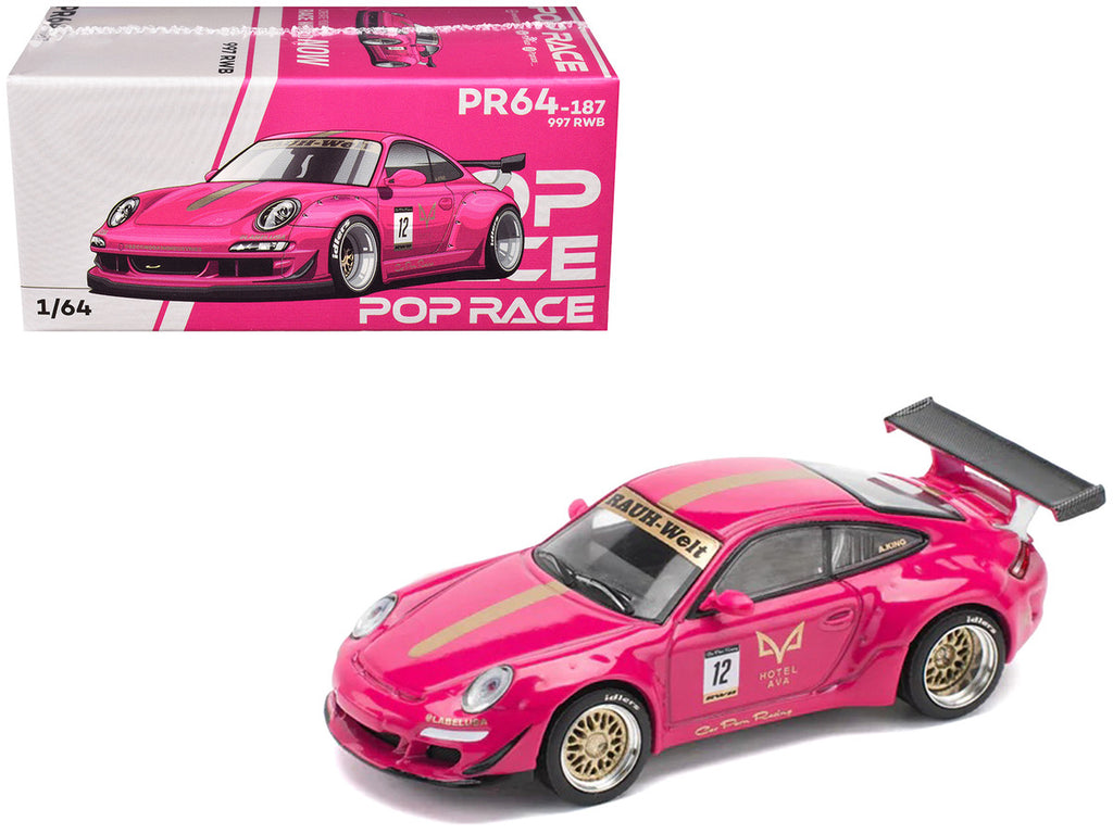 RWB 997 #12 "Hotel Ava" Pink Metallic 1/64 Diecast Model Car by Pop Race-3
