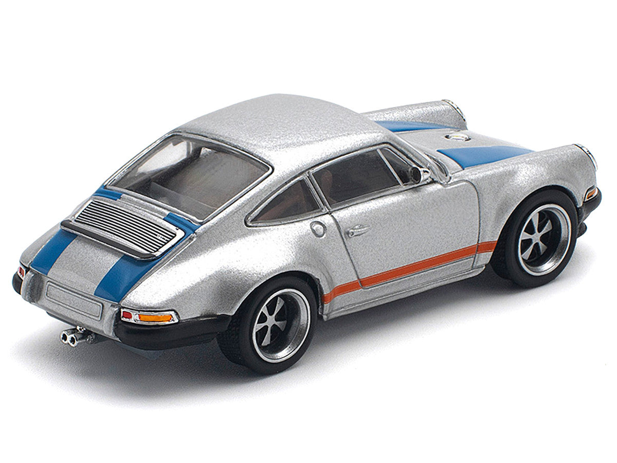 Singer 964 Silver Metallic with Blue and Red Stripes 1/64 Diecast Model Car by Pop Race-0