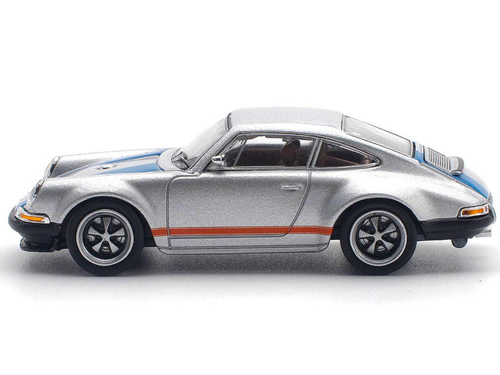 Singer 964 Silver Metallic with Blue and Red Stripes 1/64 Diecast Model Car by Pop Race-2