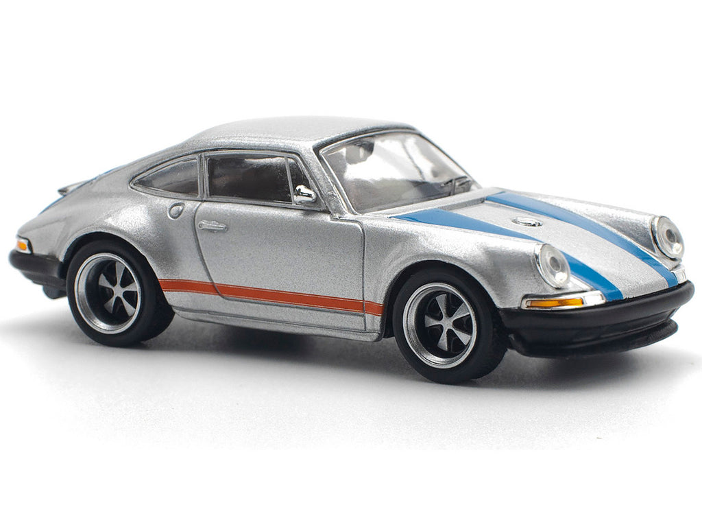 Singer 964 Silver Metallic with Blue and Red Stripes 1/64 Diecast Model Car by Pop Race-1
