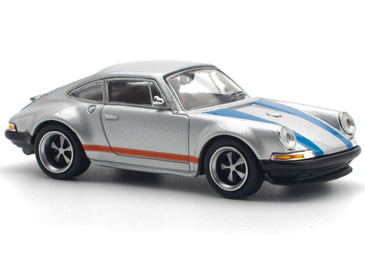 Singer 964 Silver Metallic with Blue and Red Stripes 1/64 Diecast Model Car by Pop Race-1