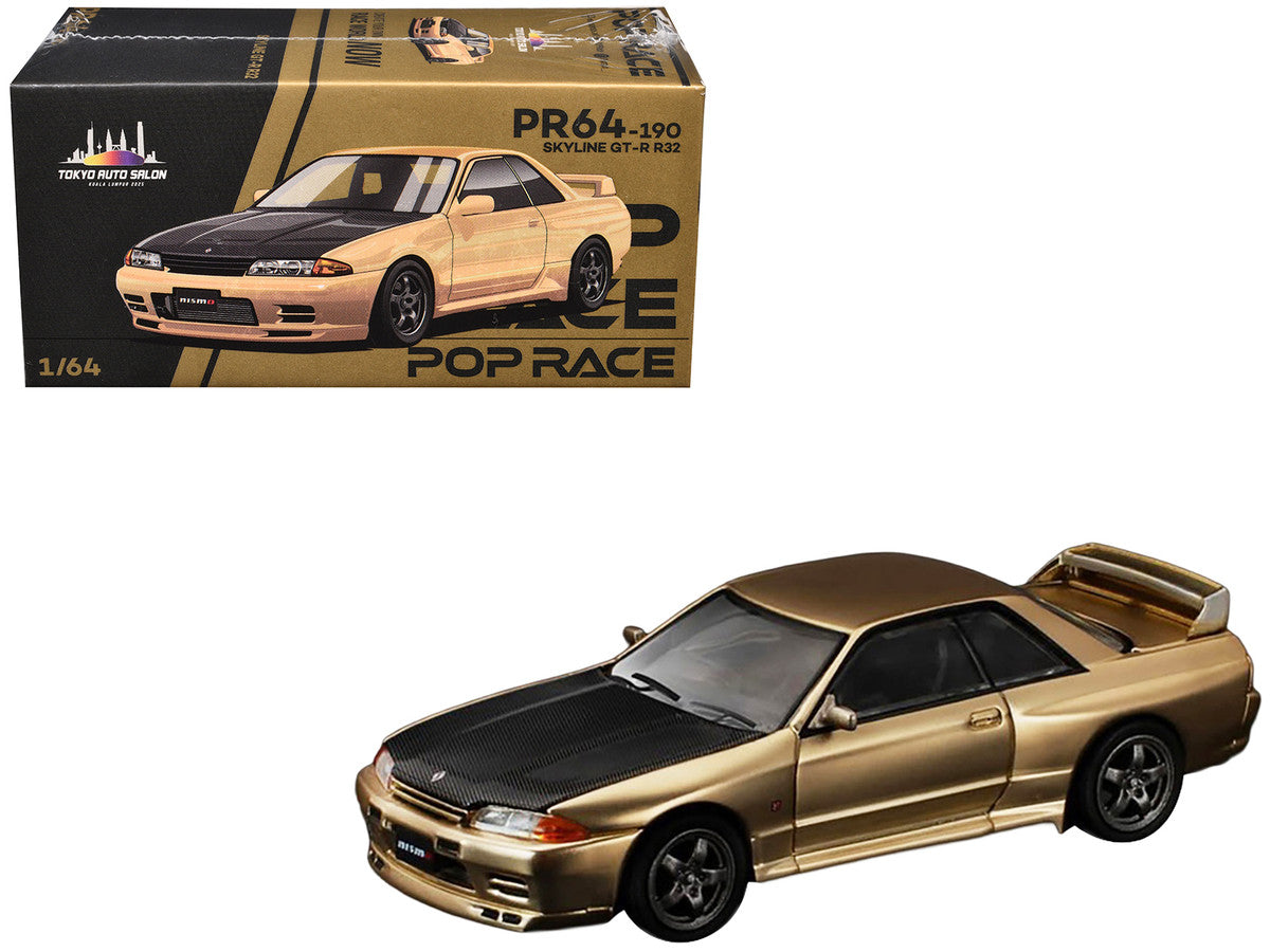 Skyline GT-R R32 RHD (Right Hand Drive) Chrome Gold with Carbon Hood "Tokyo Auto Salon 2025" 1/64 Diecast Model Car by Pop Race-2