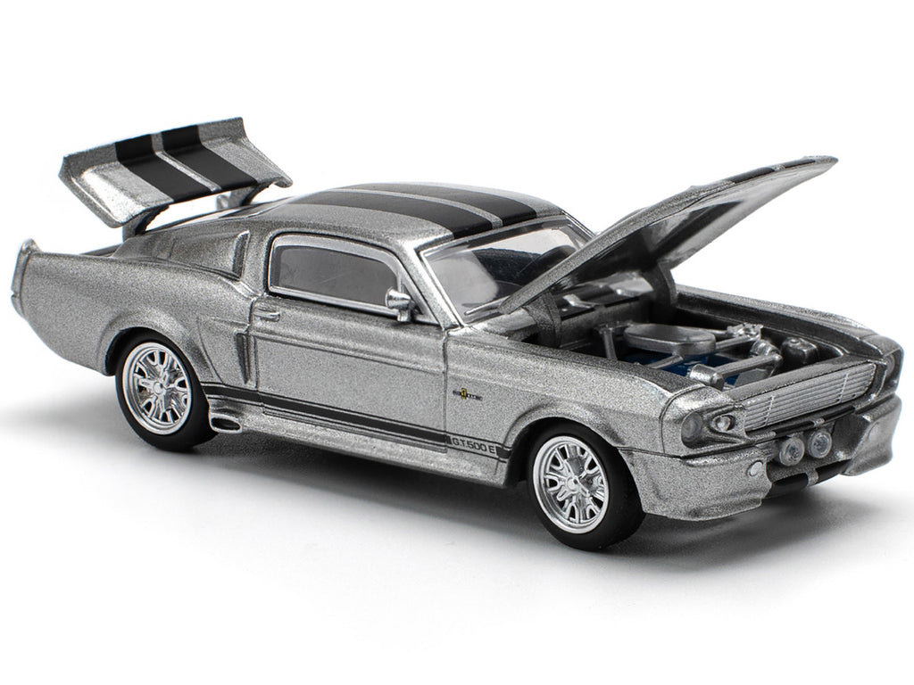 Shelby Mustang GT500 Gray Metallic with Black Stripes 1/64 Diecast Model Car by Pop Race-2