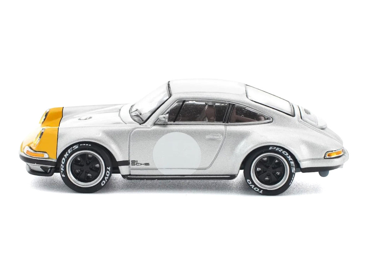 Singer 964 Silver Metallic with Yellow Front 1/64 Diecast Model Car by Pop Race-2
