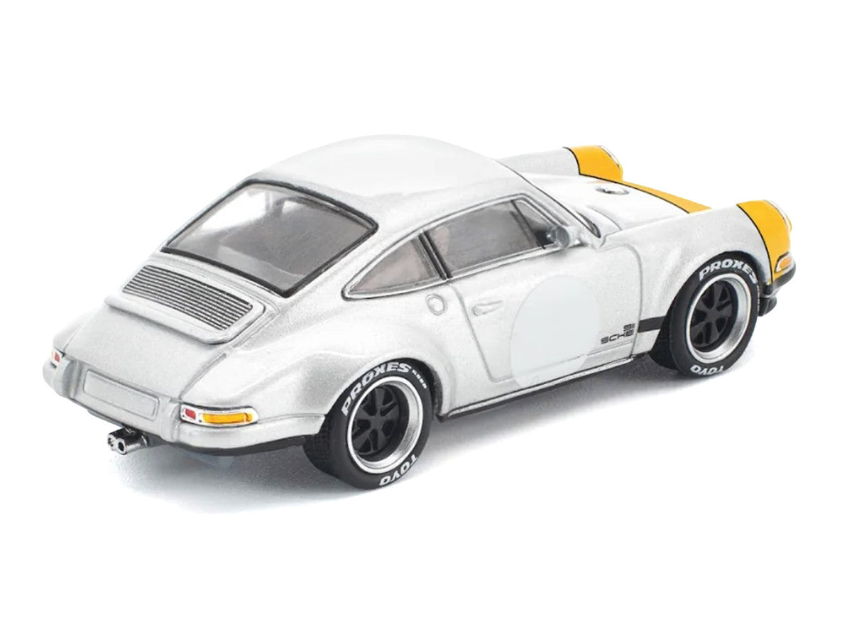Singer 964 Silver Metallic with Yellow Front 1/64 Diecast Model Car by Pop Race-4