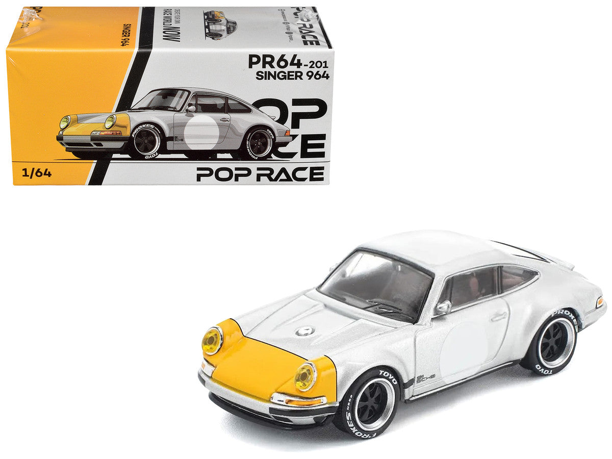 Singer 964 Silver Metallic with Yellow Front 1/64 Diecast Model Car by Pop Race-0