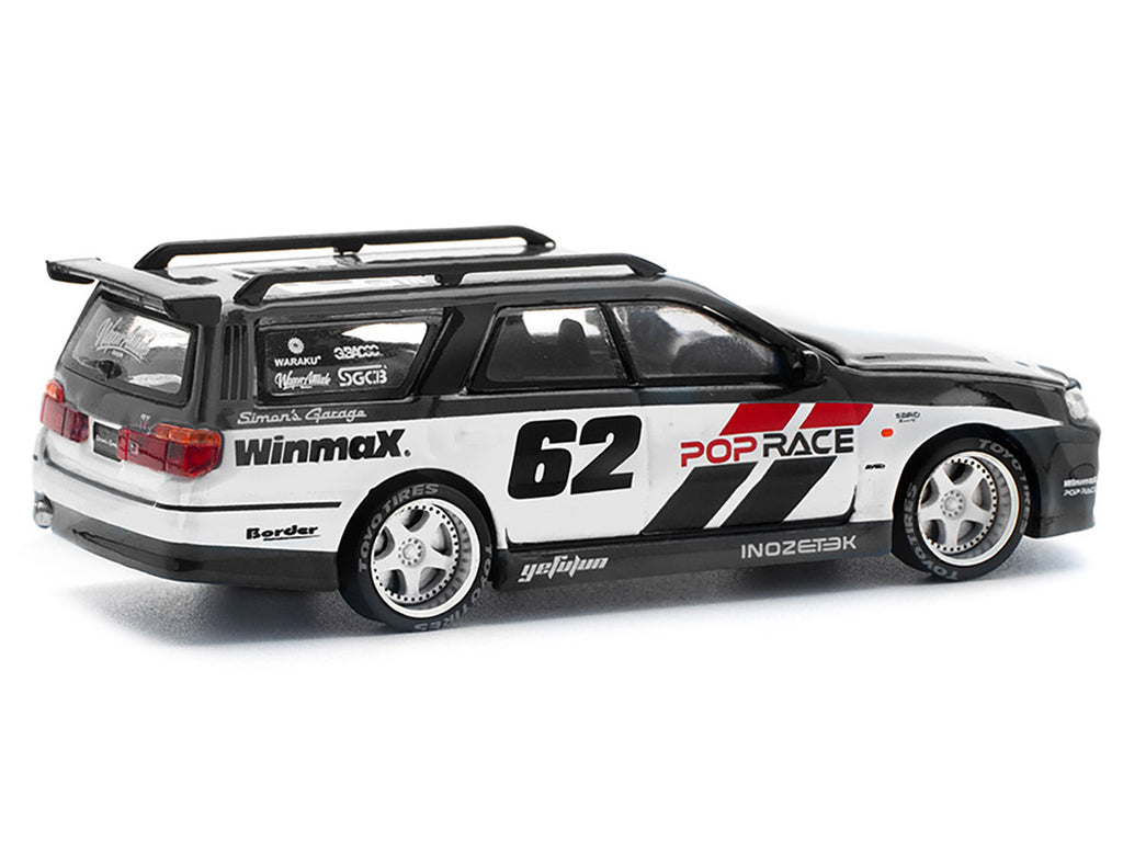 GT-R Stagea RHD (Right Hand Drive) #62 "Simon's Garage" Black with White Sides 1/64 Diecast Model Car by Pop Race-0