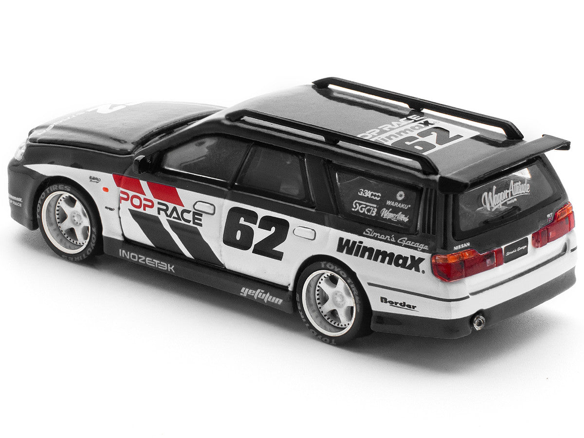 GT-R Stagea RHD (Right Hand Drive) #62 "Simon's Garage" Black with White Sides 1/64 Diecast Model Car by Pop Race-3