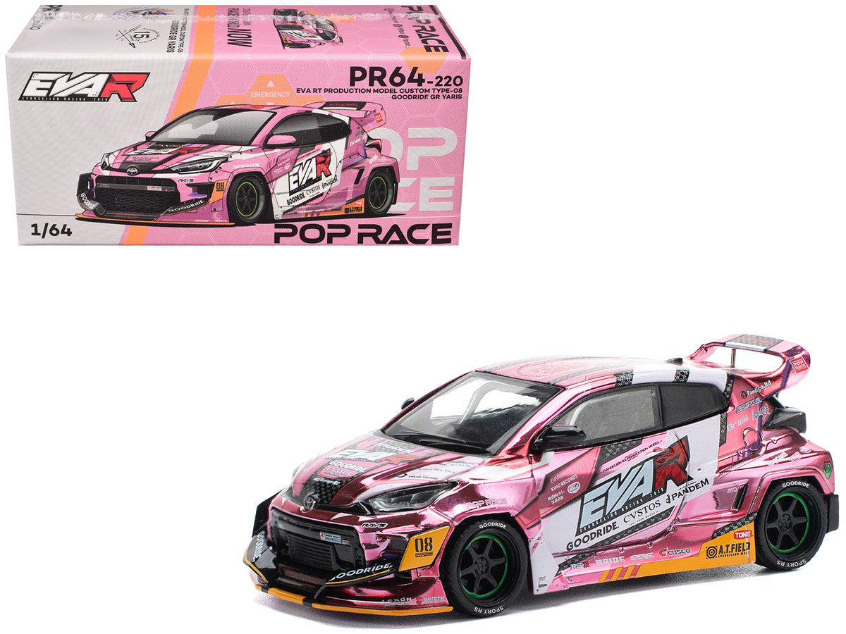 Toyota Goodride GR Yaris RHD (Right Hand Drive) "EVA RT Production Model-08" Pink Metallic with Graphics 1/64 Diecast Model Car by Pop Race-4