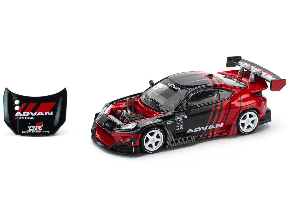 Toyota Pandem GR86 "Advan" Black and Red with Graphics 1/64 Diecast Model Car by Pop Race-0