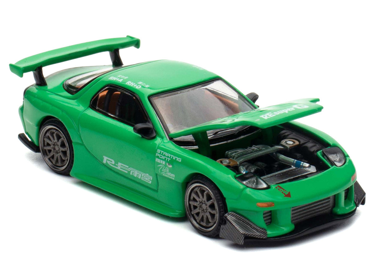 Mazda RX7 "RE Amemiya" Widebody RHD (Right Hand Drive) Green 1/64 Diecast Model Car by Pop Race-0