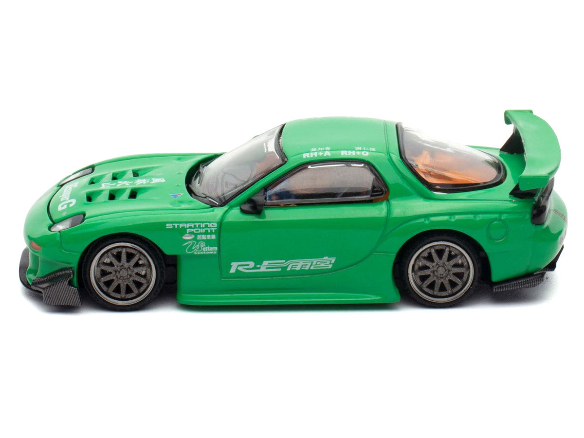 Mazda RX7 "RE Amemiya" Widebody RHD (Right Hand Drive) Green 1/64 Diecast Model Car by Pop Race-3