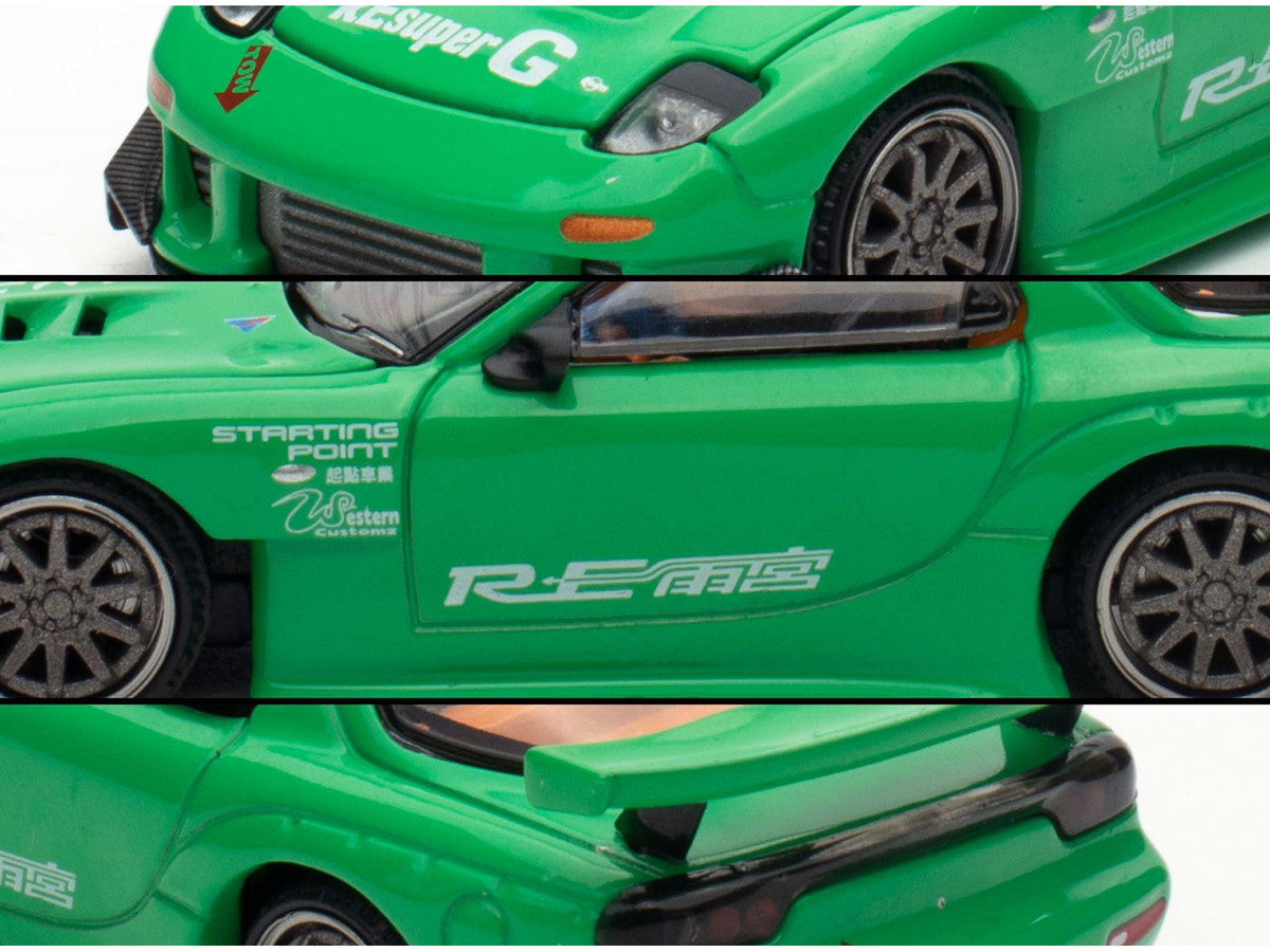 Mazda RX7 "RE Amemiya" Widebody RHD (Right Hand Drive) Green 1/64 Diecast Model Car by Pop Race-2