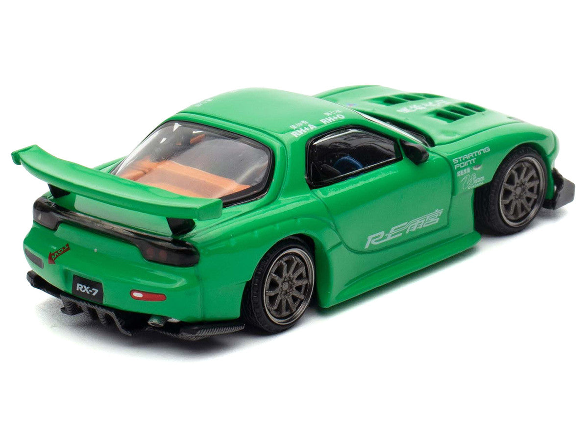 Mazda RX7 "RE Amemiya" Widebody RHD (Right Hand Drive) Green 1/64 Diecast Model Car by Pop Race-1
