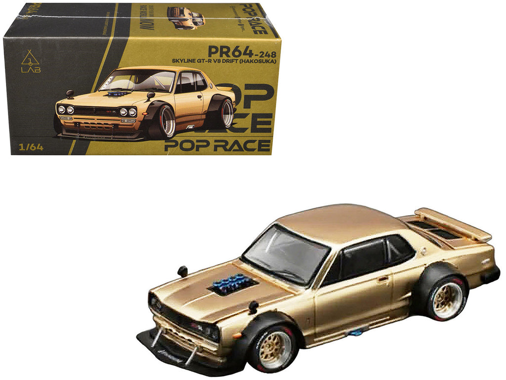 Skyline GT-R V8 Drift "Hakosuka" RHD (Right Hand Drive) Gold Metallic 1/64 Diecast Model Car by Pop Race-4