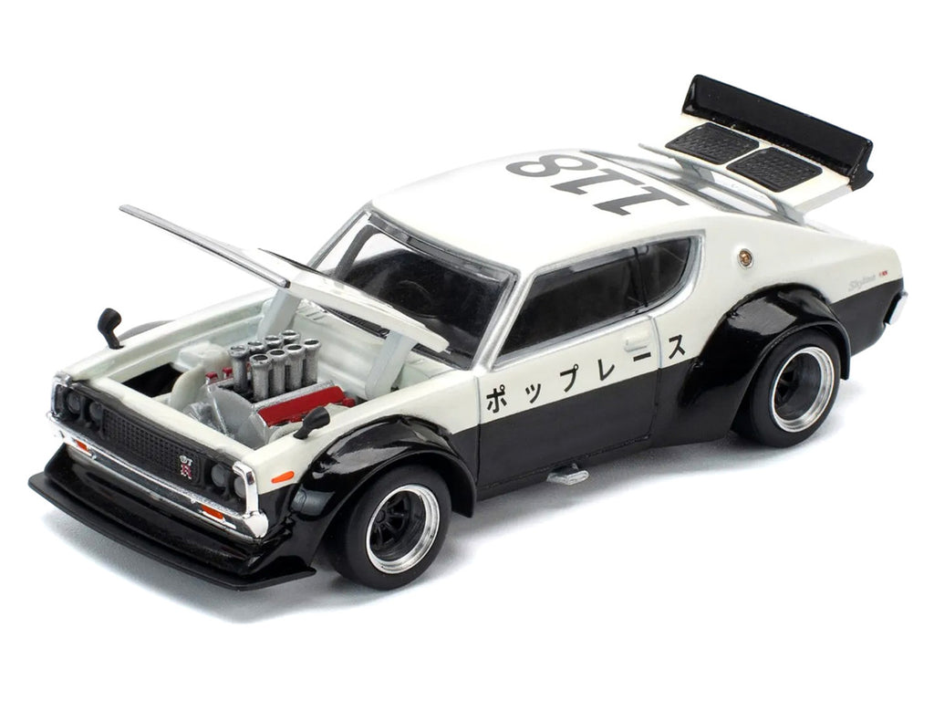 Skyline KPGC110 "Kenmeri" RHD (Right Hand Drive) "Japan National Police Agency Livery" Black and White 1/64 Diecast Model Car by Pop Race-3