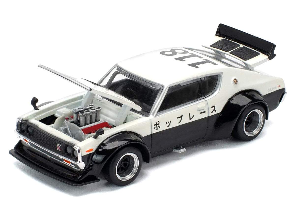Skyline KPGC110 "Kenmeri" RHD (Right Hand Drive) "Japan National Police Agency Livery" Black and White 1/64 Diecast Model Car by Pop Race-3