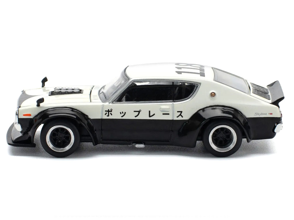 Skyline KPGC110 "Kenmeri" RHD (Right Hand Drive) "Japan National Police Agency Livery" Black and White 1/64 Diecast Model Car by Pop Race-2