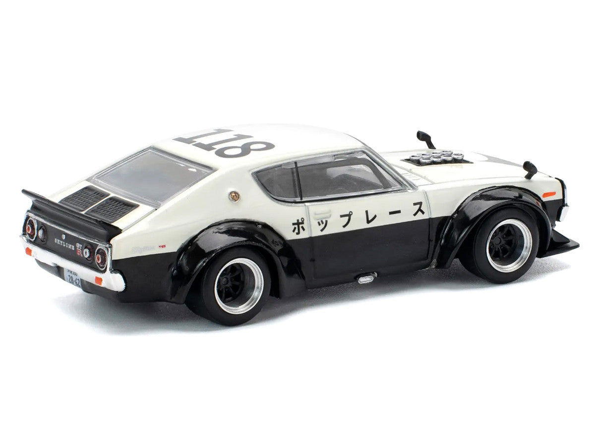 Skyline KPGC110 "Kenmeri" RHD (Right Hand Drive) "Japan National Police Agency Livery" Black and White 1/64 Diecast Model Car by Pop Race-1