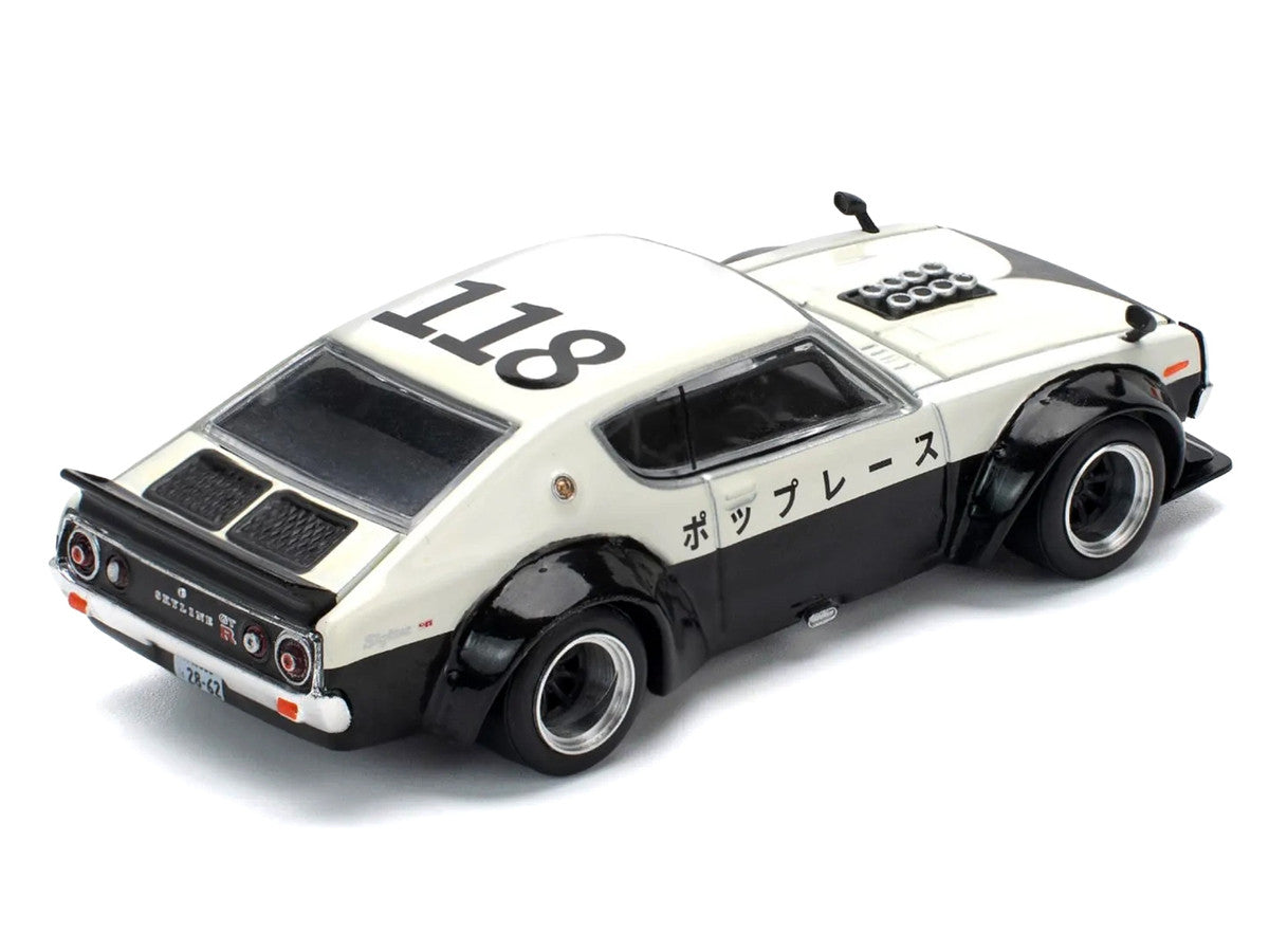 Skyline KPGC110 "Kenmeri" RHD (Right Hand Drive) "Japan National Police Agency Livery" Black and White 1/64 Diecast Model Car by Pop Race-0