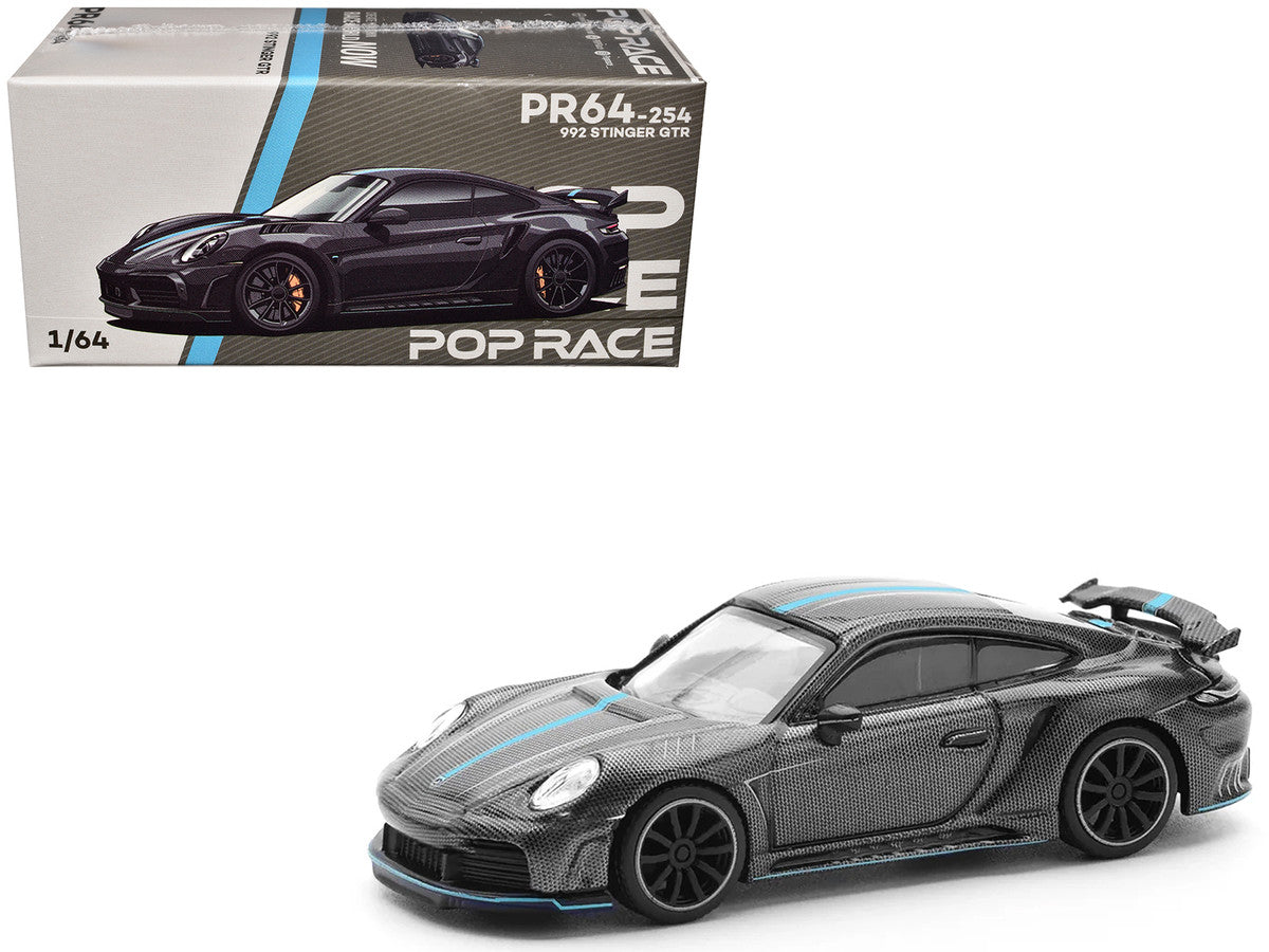 992 Stinger GTR Carbon Edition with Blue Stripe 1/64 Diecast Model Car by Pop Race-3