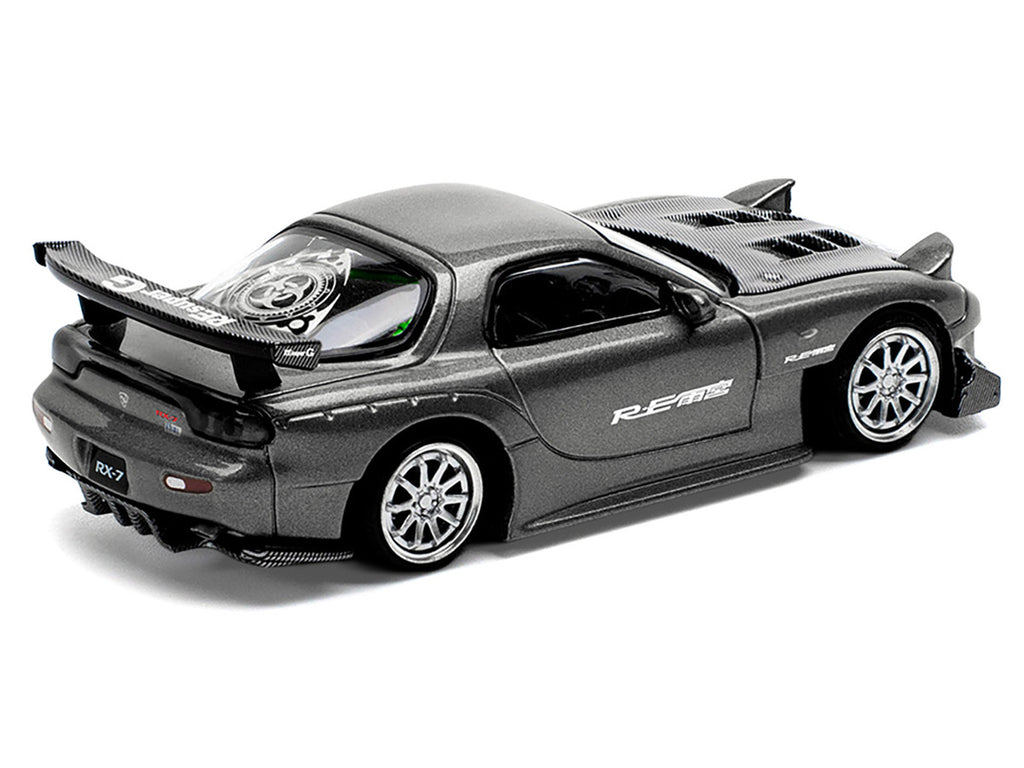 Mazda RX7 (FD) "RE Amemiya" Widebody RHD (Right Hand Drive) Gunmetal Gray Metallic with Carbon Hood 1/64 Diecast Model Car by Pop Race-3