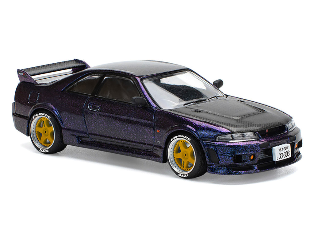 Skyline GT-R (R33) RHD (Right Hand Drive) Midnight Purple Metallic with Carbon Hood 1/64 Diecast Model Car by Pop Race-1