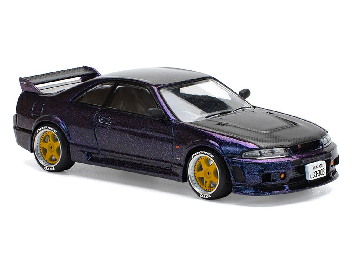 Skyline GT-R (R33) RHD (Right Hand Drive) Midnight Purple Metallic with Carbon Hood 1/64 Diecast Model Car by Pop Race-1